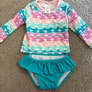 Ruffle Butts Pink and Purple Rashguard Swim Set